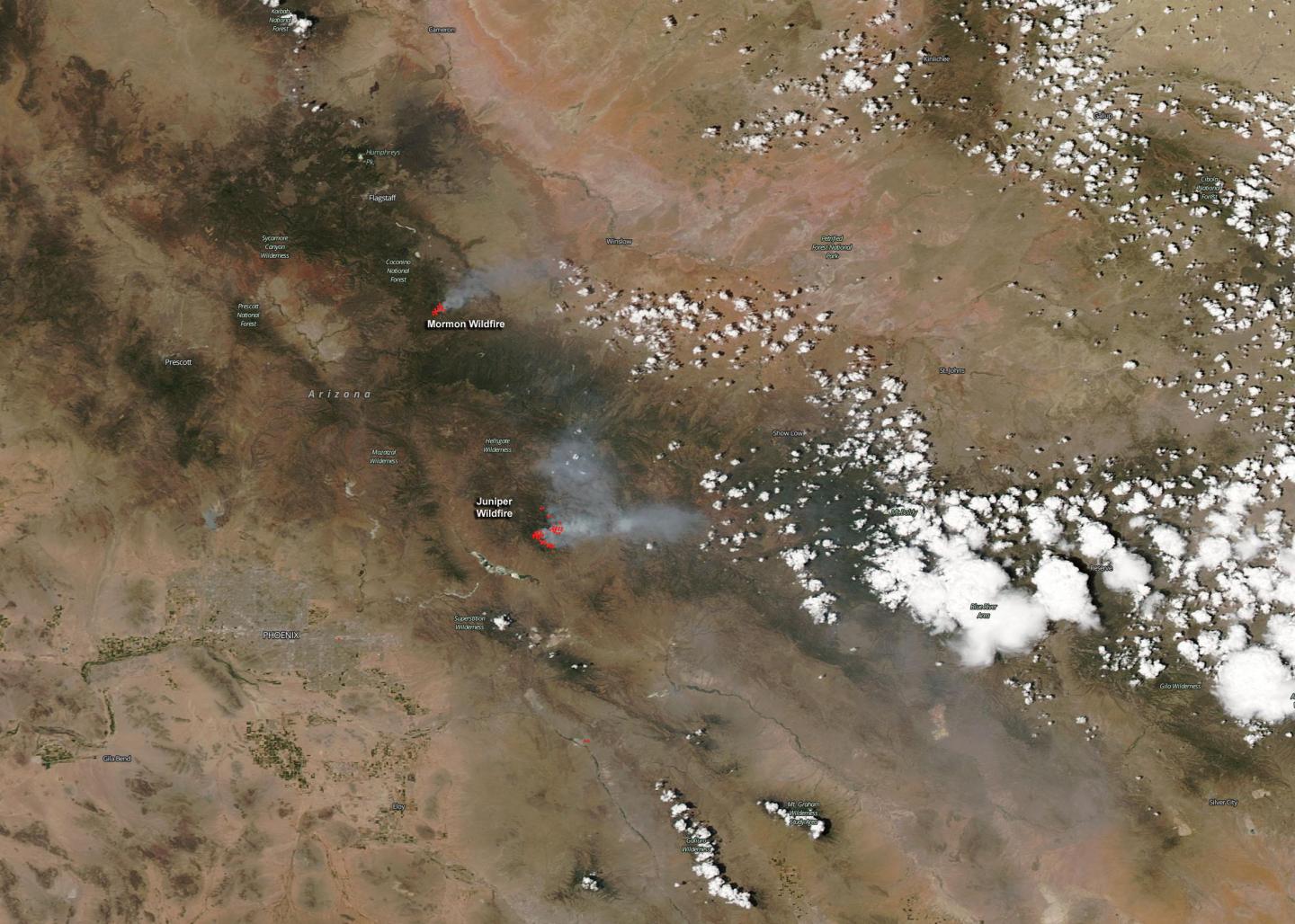 NASA Sees Mormon and Juniper Fires in Arizona | EurekAlert!