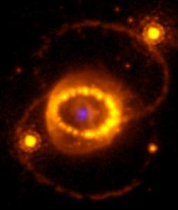 Hubble and JWST image of Supernova 1987A (no text)