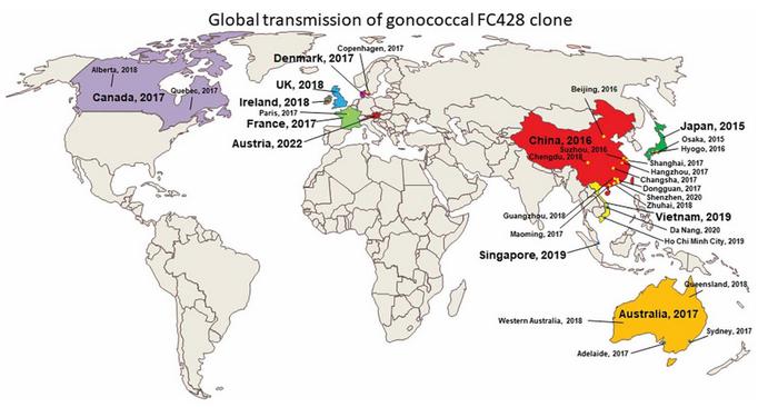 Global transmission of gonococcal strains associated with the FC428 clone or containing penA allele 60.001.