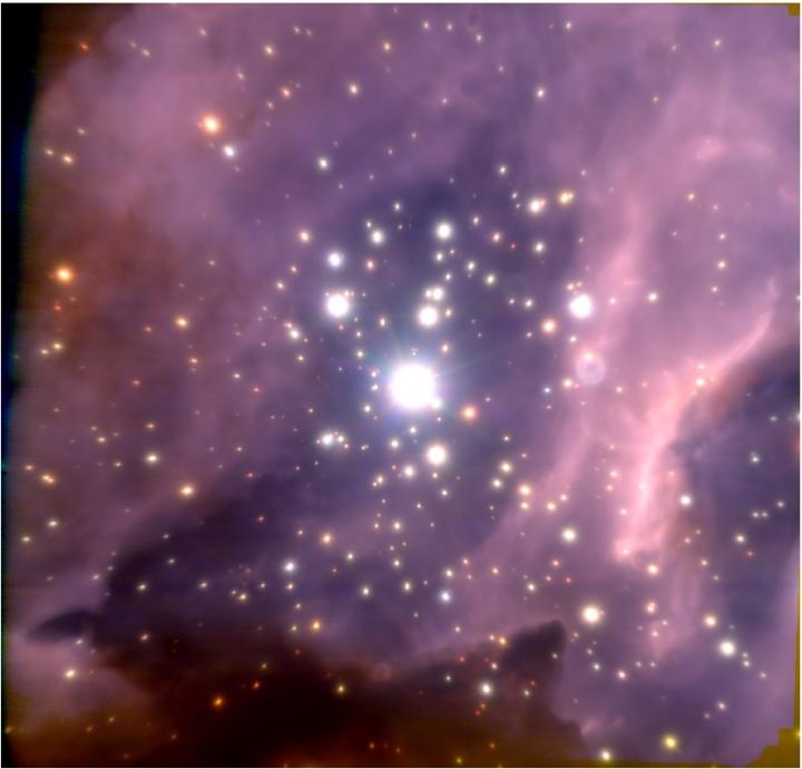 False-Color Near-Infrared Image of the Core of the Young Massive Cluster RCW 38, without Annotation