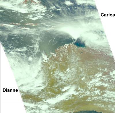 NASA Aqua Satellite Sees Tropical Storms Dianne and Carlos
