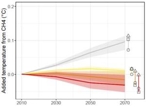 Contribution to the overall temperature increase from agricultural CH4 emissions