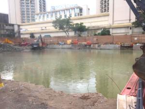Flooded construction site