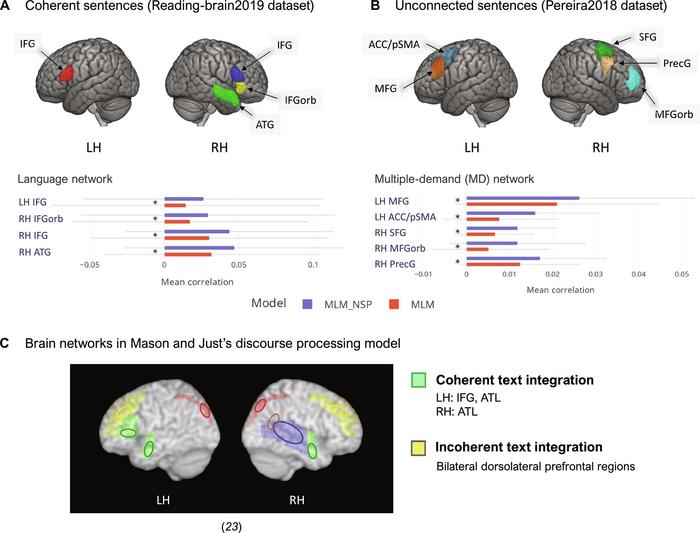 NSP-pretrained model displayed higher alignment with brain data.