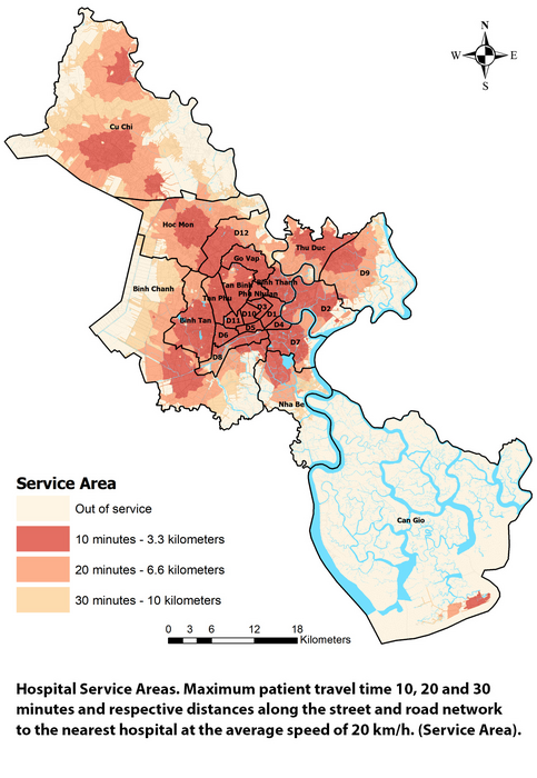 Hospital service areas.