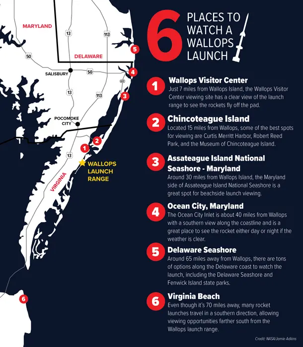 Six public locations to watch a rocket launch from Wallop Island, Virginia