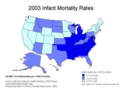 US Map -- 2003 Infant Mortality Rates