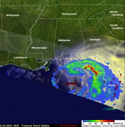 NASA TRMM Satellite Sees Debby's Heavy Rainfall