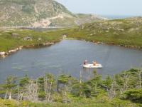 Paleolimnological sampling of ponds on St. Pierre Island, in the Northwest Atlantic. 