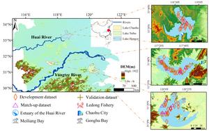 Study areas and sampling locations. Subplots on the right side are Lake Hongze, Lake Chaohu, and Lake Taihu, respectively.