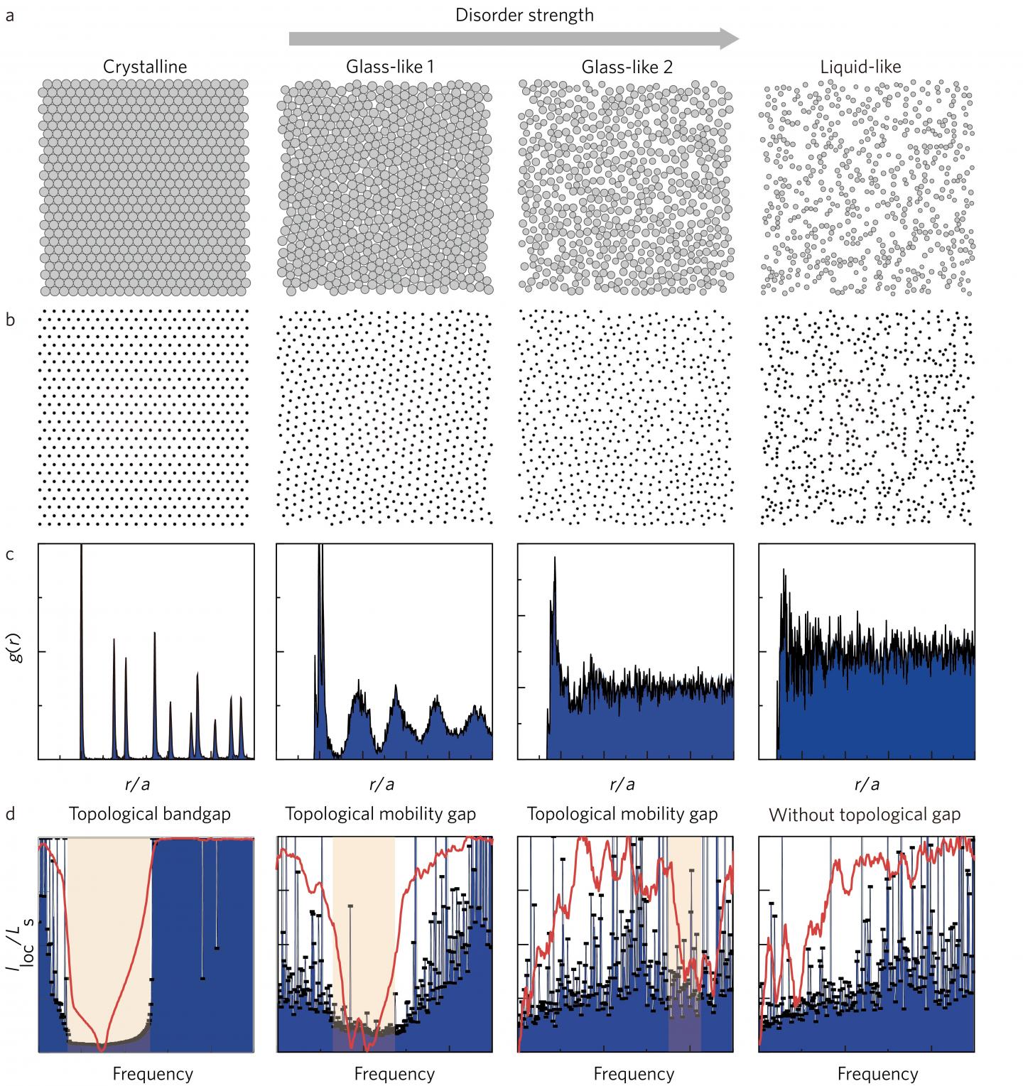 Transition of Photonic Lattices from Crystalline to Glass-Like to Liquid-Like Phases