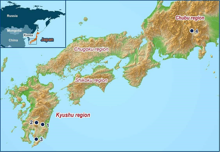 Map of archaeological dig sites in Japan