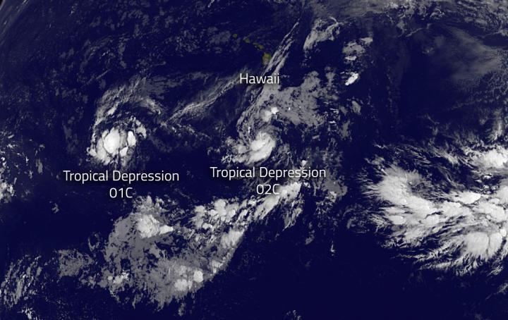 GOES-West Image of Tropical Depressions 1C and 2C