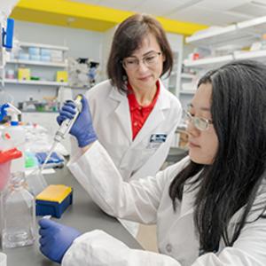 Dr. Kalin observes Wen Gao, a researcher in her lab
