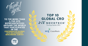 Novotech Recognized as Top 10 CRO in CenterWatch Site Relationship Benchmarking Report