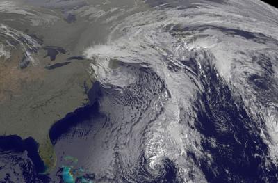 GOES-13 Image of Tomas Being Stalked by a Cold Front