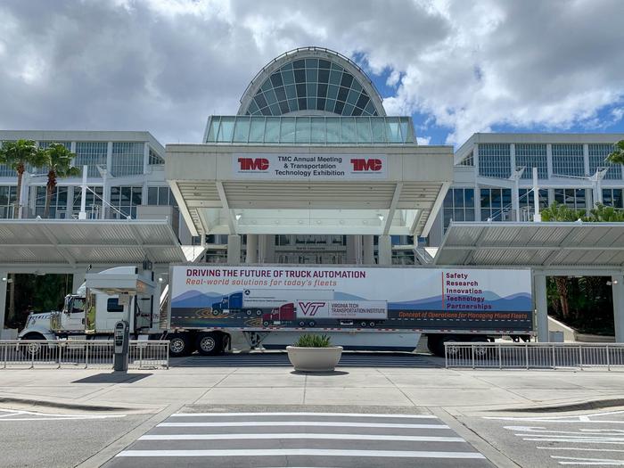 The Virginia Tech Transportation Institute Concept of Operations tractor trailer at the TMC Annual Meeting in Orlando, Florida.