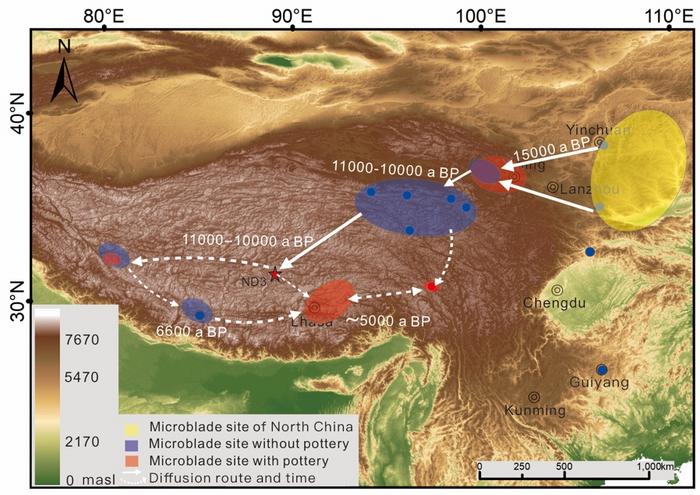 Distribution of the microblade technology in Tibetan Plateau