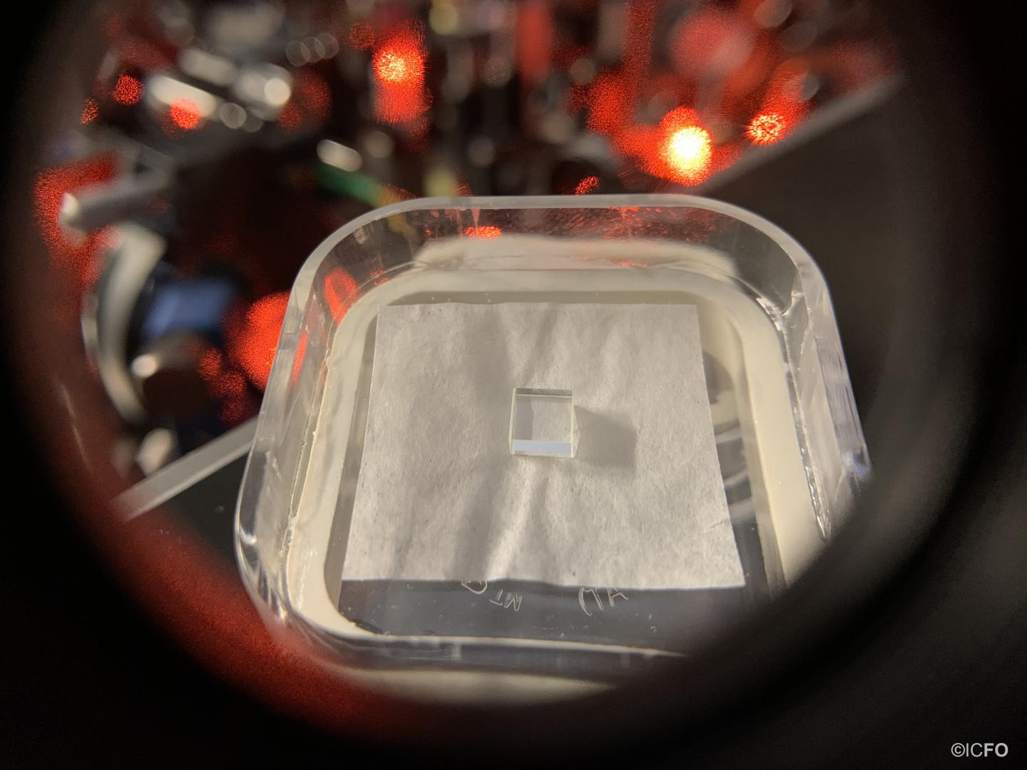 close up image of a rare-earth doped crystal used as a quantum memory