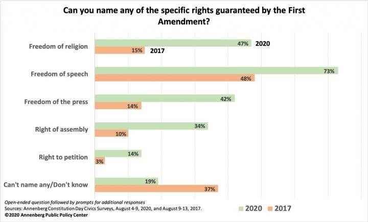 Percentage of Americans who can name specific First Amendment rights