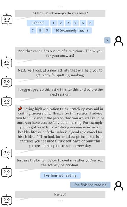 An example of the AI interface dialogue when a user feels the urge to smoke