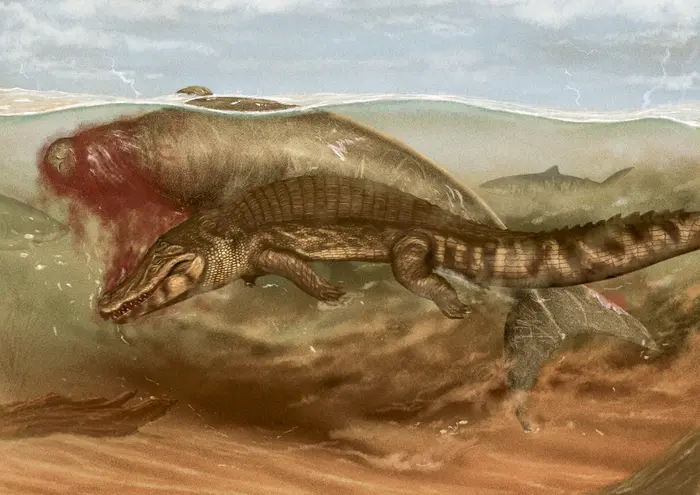 Ancient sea cow attacked by a crocodile and sharks