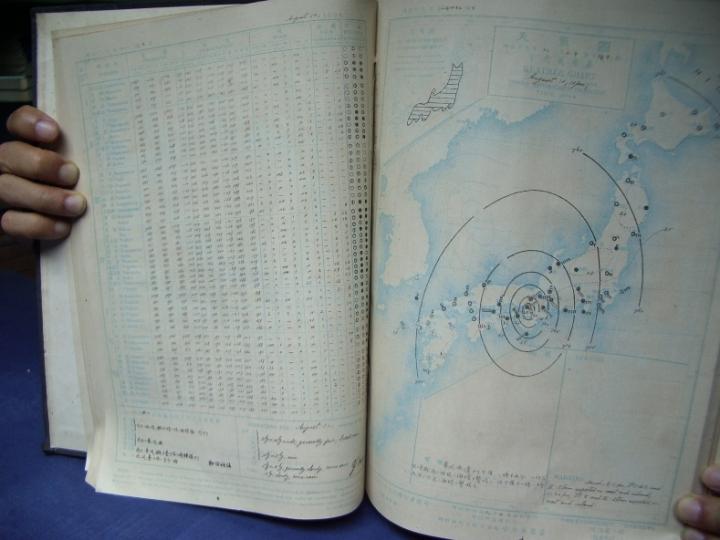 Photo of a weather map when a typhoon hit Japan on 30 August 1896