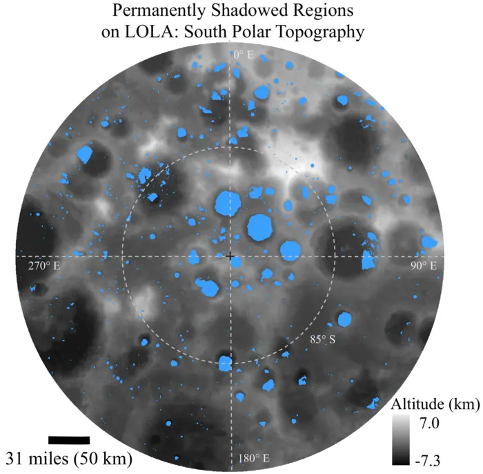 Lunar South Pole permanently shadowed regions