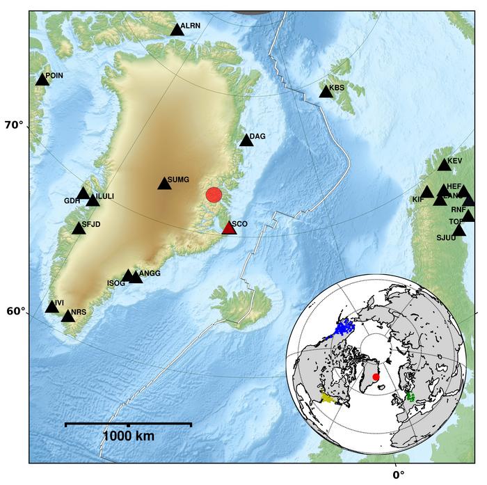 Map showing the fjord and seismic stations nearby