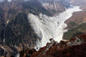 Aerial view of snowpack in a high mountain range