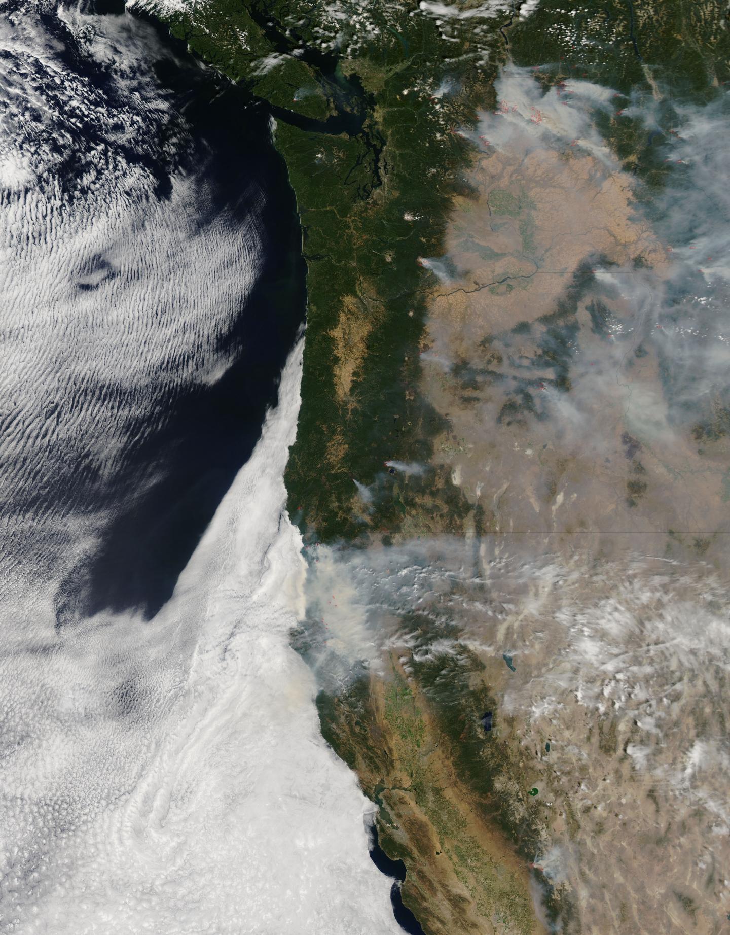 Fires and Smoke in Washington, Oregon, and California (Seen by NASA)