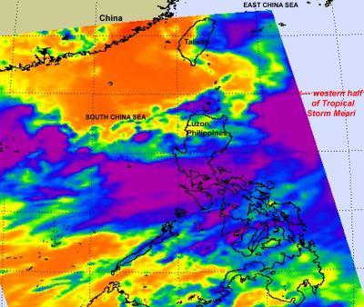 NASA's Aqua Satellite Passed over the Western Half of Tropical Storm Meari