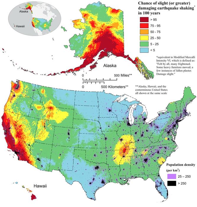 National Seismic Hazard Model (2023) - Chance of Damaging Earthquake Shaking