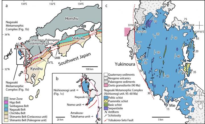 Location and Geological Map of Yukinoura District, Saikai City, Nagasaki Prefecture, Japan