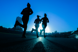 A group of people running.