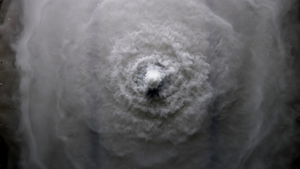 A top view of a lab experiment simulating a large submarine eruption.