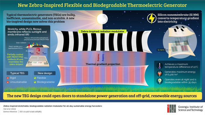A flexible and biodegradable thermoelectric generator inspired from zebra skin.