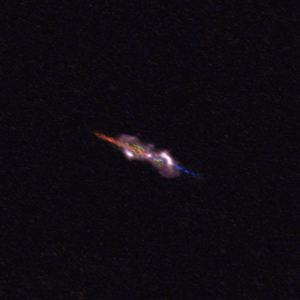 Alma’s image of water-fountain star system W43A, which lies about 7000 light years from Earth in the constellation Aquila, the Eagle.