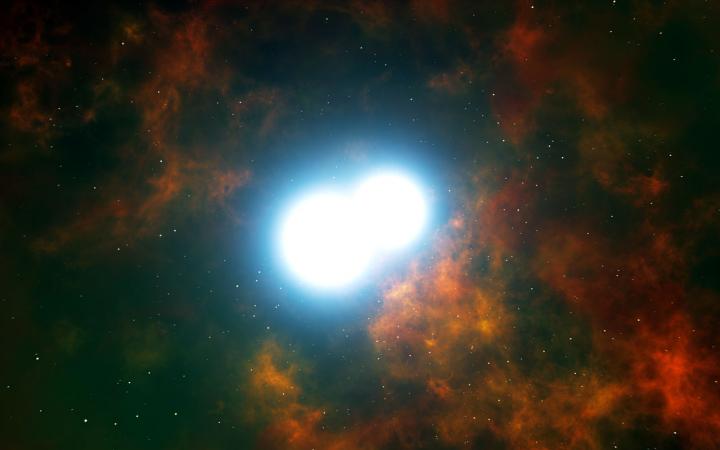 Artist's Impression of Two White Dwarf Stars Destined to Merge and Create a Type Ia Supernova