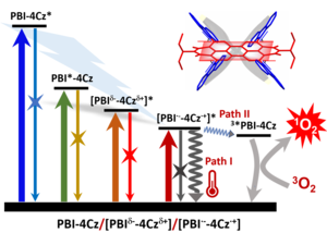 Schematic illustration on the mechanism of singlet-oxygen generation and photothermal conversion