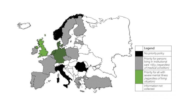 Map Showing Mental Health COVID-19 Vaccine Policy for European Countries