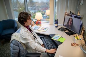 Senior author Stephanie Crossen uses telehealth.