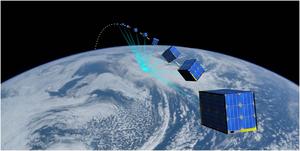 Illustration coordinated cubesat swarm imaging a cloud