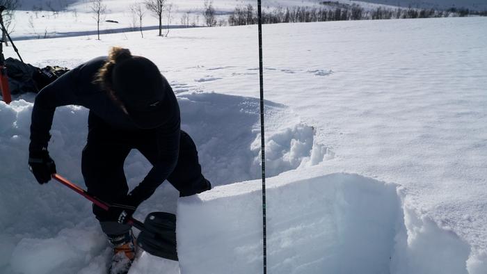 Christopher D'Amboise checking a snowpack