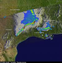 TRMM Image of Rainfall in Tornadic Texas Storms
