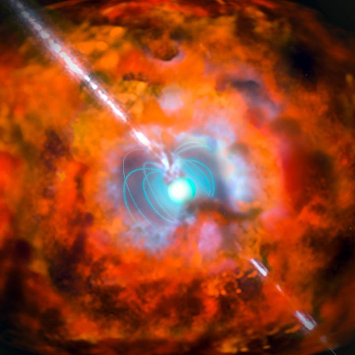 Artist's Impression of a Gamma-Ray Burst and Supernova Powered by a Magnetar