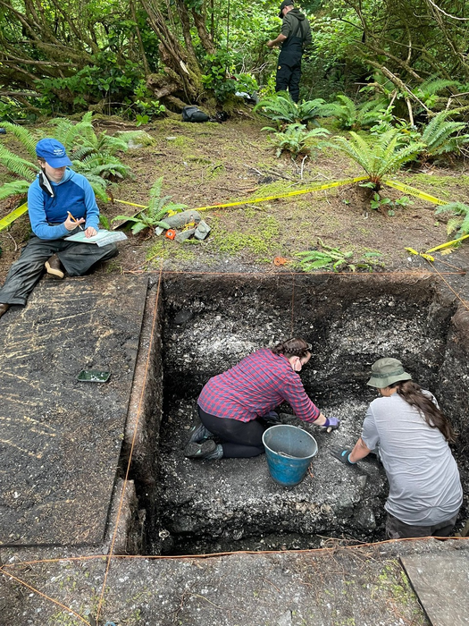 Excavation at Kakmakimilh on Keith Island, Tseshaht territory, British Columbia