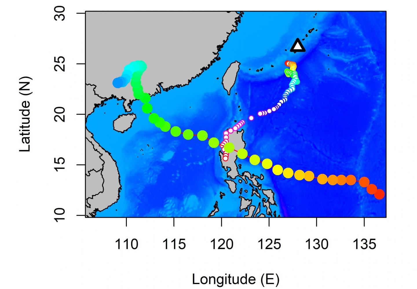 Typhoon Path Between Okinawa and the Philippines