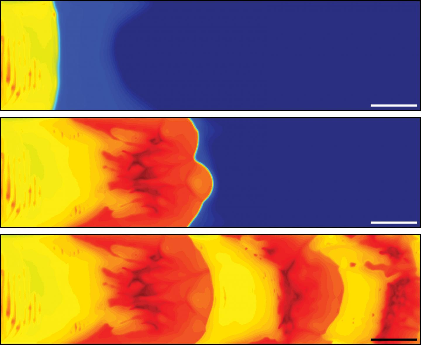 Creating patterns spontaneously in synthetic materials