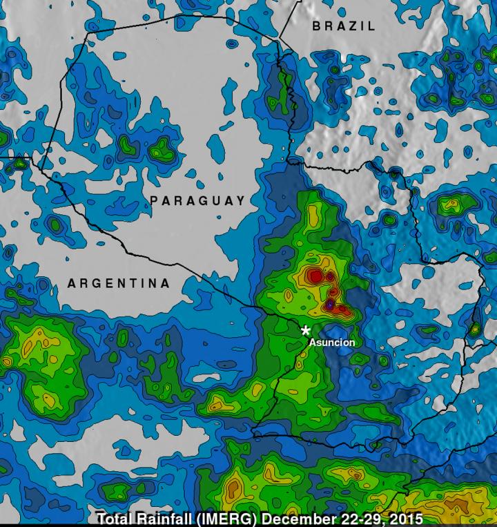 Rainfall Totals over the Period of Dec. 23-29 in Paraguay